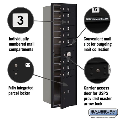 Maximum Height Recessed Mounted 4C Horizontal Mailbox with 9 Doors and Parcel Locker - Black - Image 2