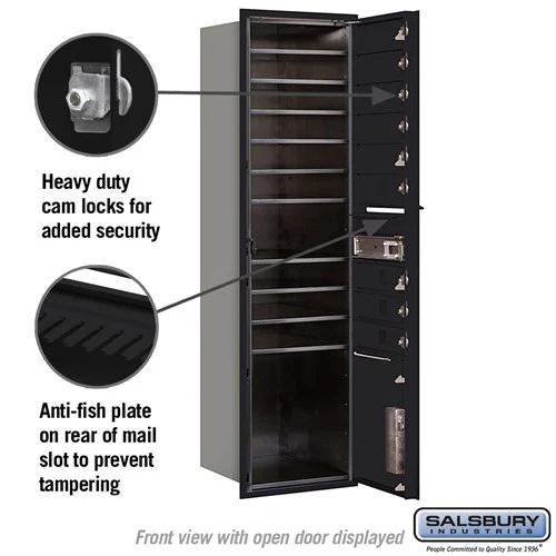Maximum Height Recessed Mounted Mailbox with 9 Doors and Parcel Locker - Black - Image 6