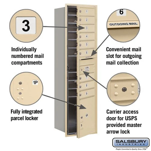 Maximum Height Recessed Mounted 4C Horizontal Mailbox with 9 Doors and Parcel Locker in Sandstone - Image 2