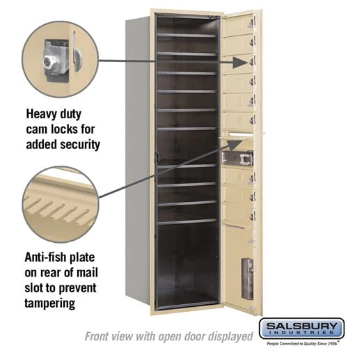 Maximum Height Recessed Mounted 4C Horizontal Mailbox with 9 Doors and Parcel Locker in Sandstone - Image 3