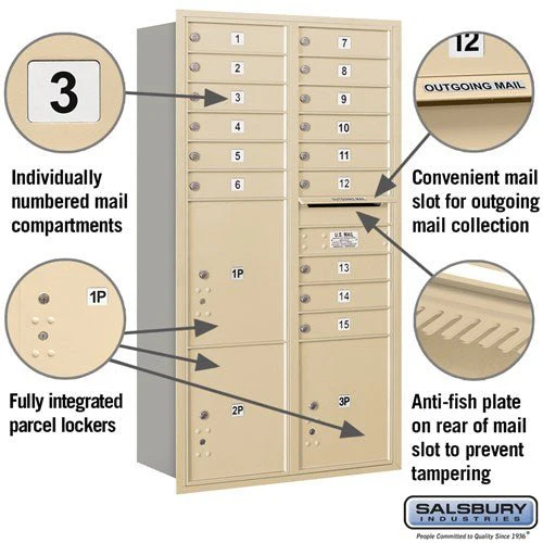 Maximum Height Recessed Mounted Mailbox with 15 Doors and 3 Parcel Lockers in Sandstone - Image 2