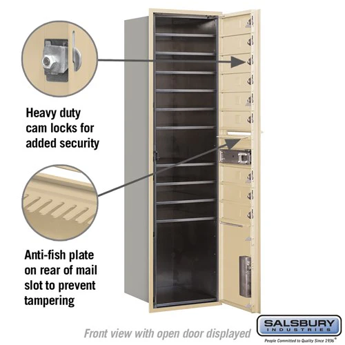 Maximum Height Recessed Mounted Mailbox with 15 Doors and 3 Parcel Lockers in Sandstone - Image 6