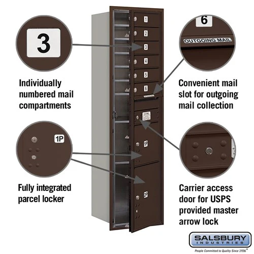 Maximum Height Recessed Mounted Parcel Locker with 6 Compartments - Bronze Rear Loading - Image 4