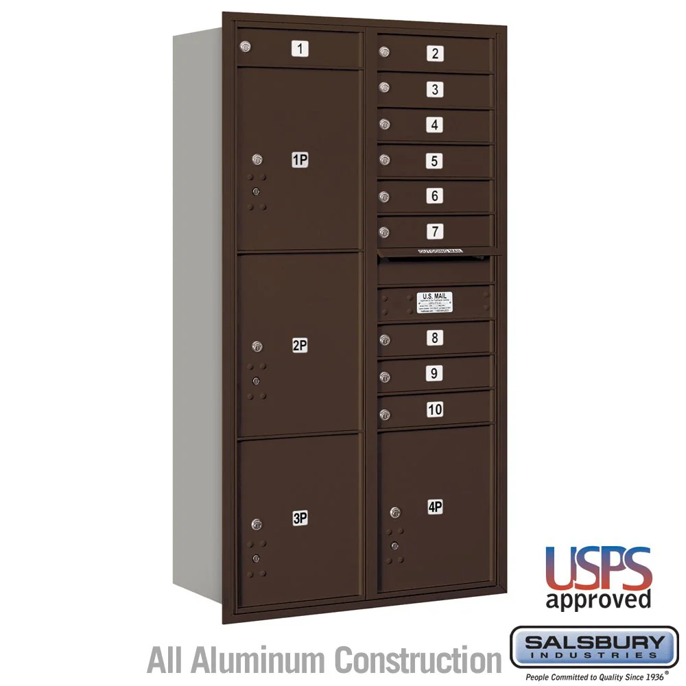 Maximum Height Recessed Mounted 4C Horizontal Mailbox with Parcel Lockers in Bronze