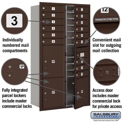 Maximum Height Recessed Mounted 4C Horizontal Mailbox with Parcel Lockers in Bronze - Image 5