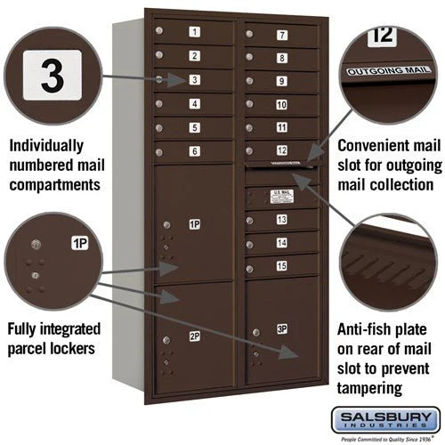 Maximum Height Recessed Mounted 4C Horizontal Mailbox with Parcel Lockers in Bronze - Image 2