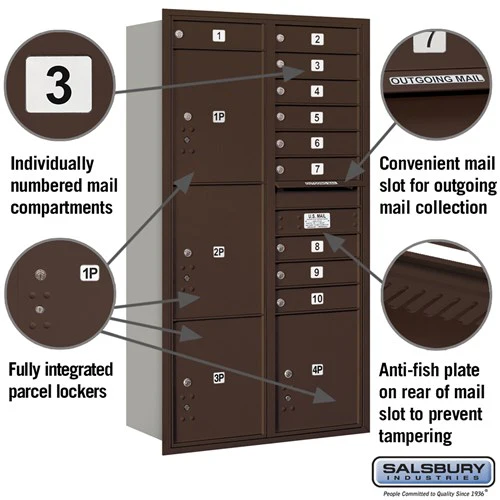 Maximum Height Recessed Mounted 4C Horizontal Mailbox with Parcel Lockers in Bronze - Image 5