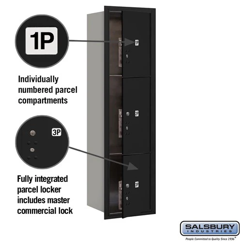 Maximum Height Recessed Mounted 4C Horizontal Parcel Locker with 3 Compartments - Black - Front Loading - Image 2