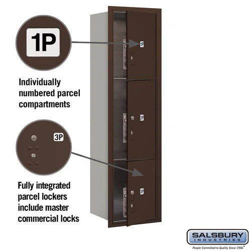 Maximum Height Recessed Mounted 4C Horizontal Parcel Locker with 3 Compartments in Bronze - Image 2