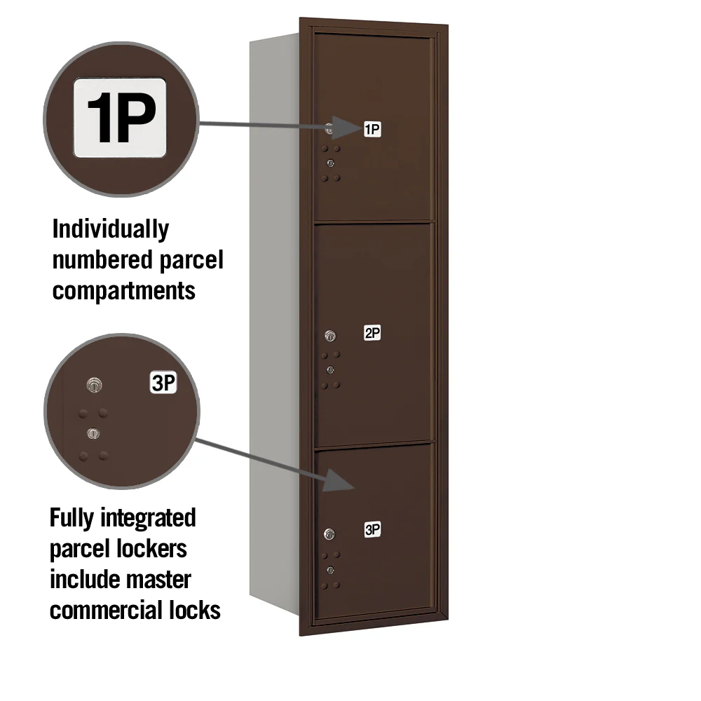 Maximum Height Recessed Mounted 4C Horizontal Parcel Locker with 3 Parcel Compartments - Bronze Rear Loading - Image 2