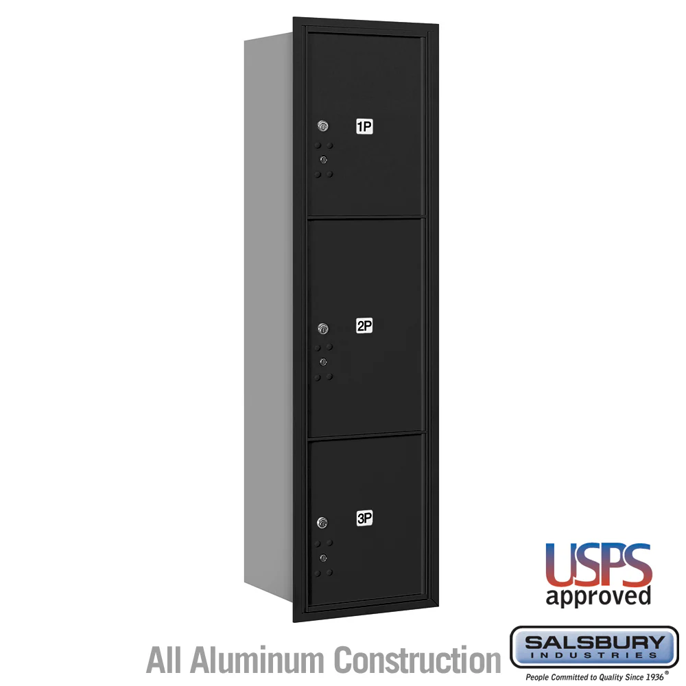 Maximum Height Recessed Mounted 4C Horizontal Parcel Locker with 3 Parcel Lockers - Black - Rear Loading