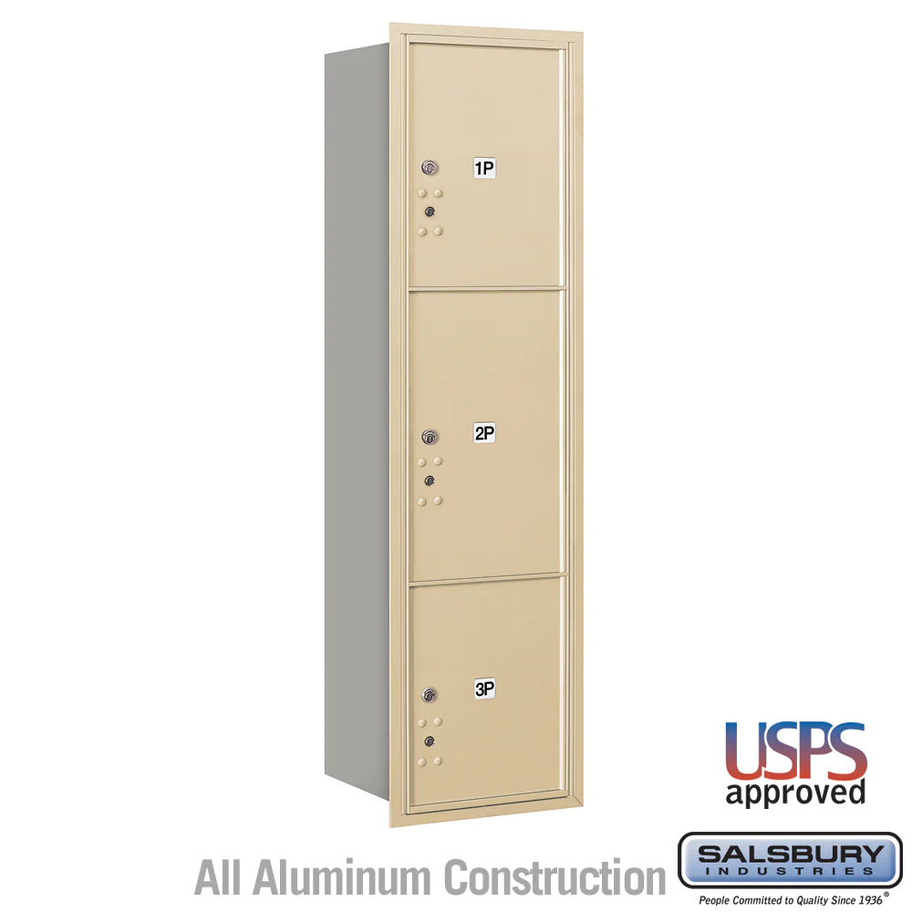 Maximum Height Recessed Mounted 4C Horizontal Parcel Locker with 3 Parcel Lockers in Sandstone - Rear Loading