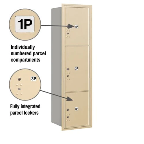 Maximum Height Recessed Mounted 4C Horizontal Parcel Locker with 3 Parcel Lockers in Sandstone - Rear Loading - Image 2