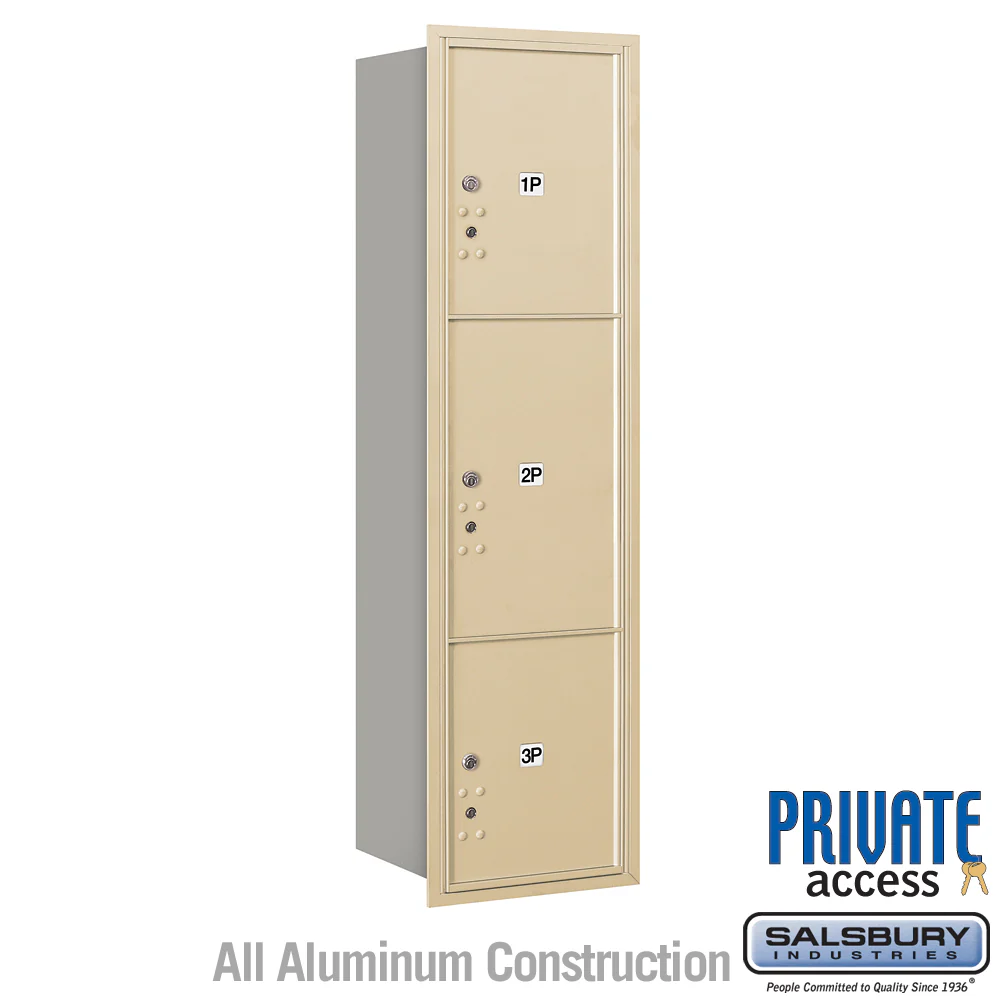 Maximum Height Recessed Mounted 4C Horizontal Parcel Locker with 3 Parcel Lockers - Sandstone - Rear Loading