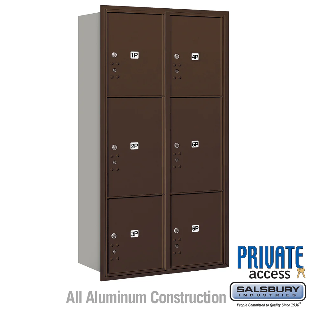 Maximum Height Recessed Mounted 4C Horizontal Parcel Locker with 6 Compartments - Bronze - Rear Loading