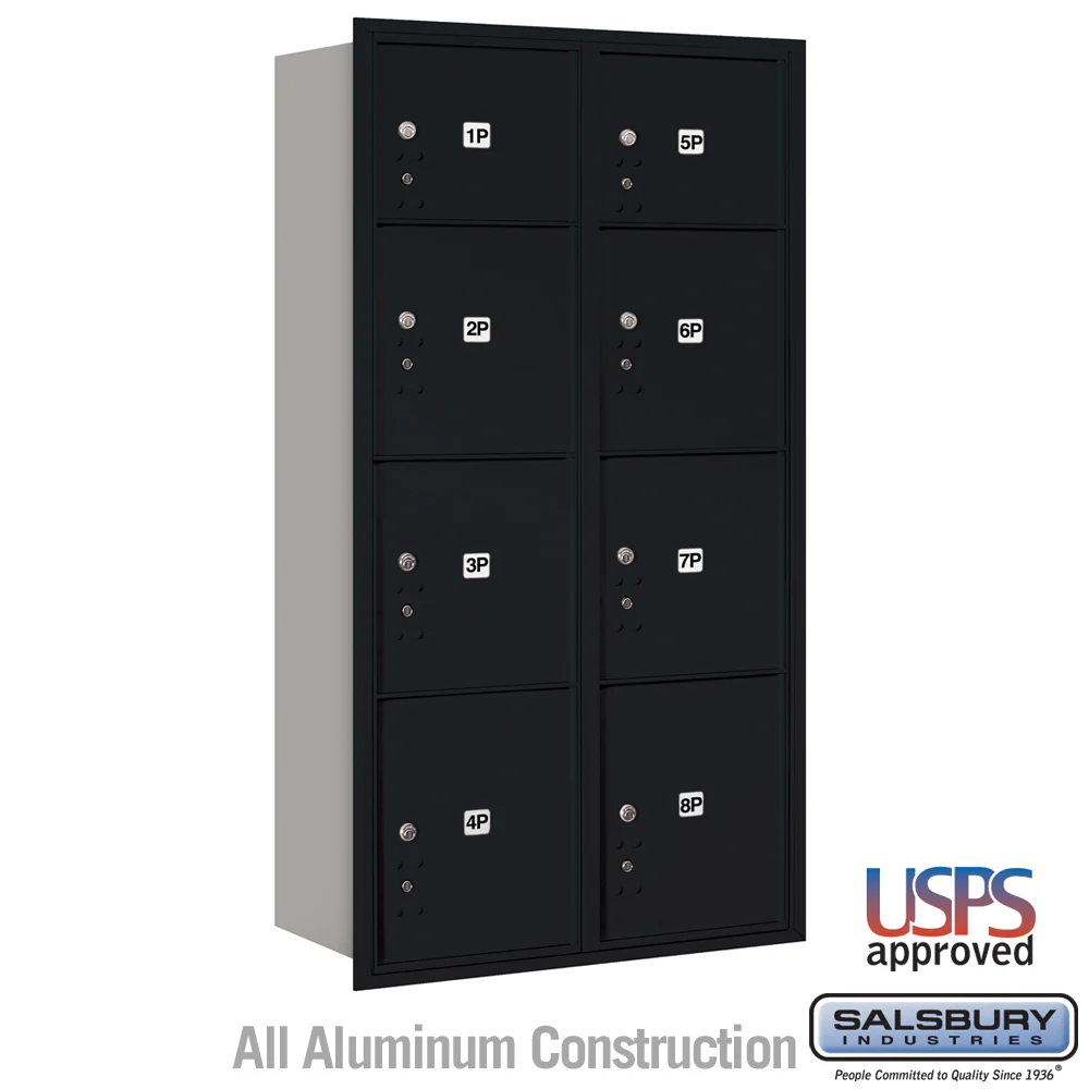 Maximum Height Recessed Mounted 4C Horizontal Parcel Locker with 8 Compartments - Black - Rear Loading