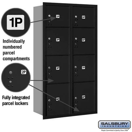 Maximum Height Recessed Mounted 4C Horizontal Parcel Locker with 8 Compartments - Black - Rear Loading - Image 2