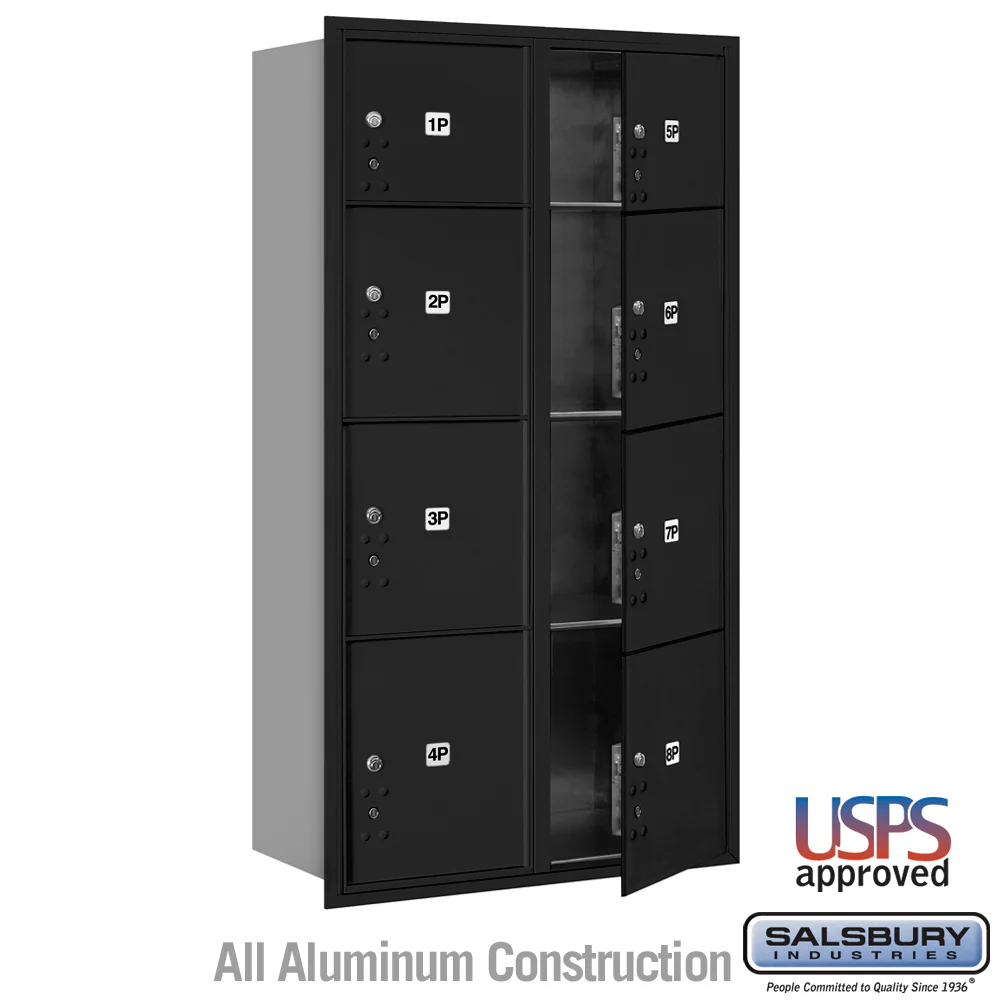 Maximum Height Recessed Mounted 4C Horizontal Parcel Locker with 8 Compartments - Black, USPS Approved