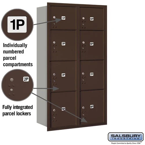 Maximum Height Recessed Mounted 4C Horizontal Parcel Locker with 8 Compartments - Bronze Rear Loading - Image 2