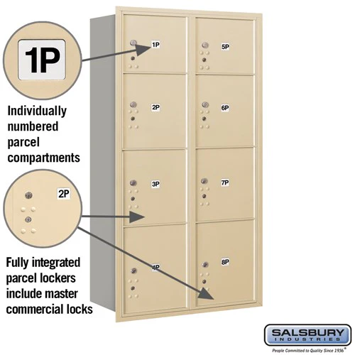Maximum Height Recessed Mounted 4C Horizontal Parcel Locker with 3 Parcel Lockers - Sandstone - Rear Loading - Image 4