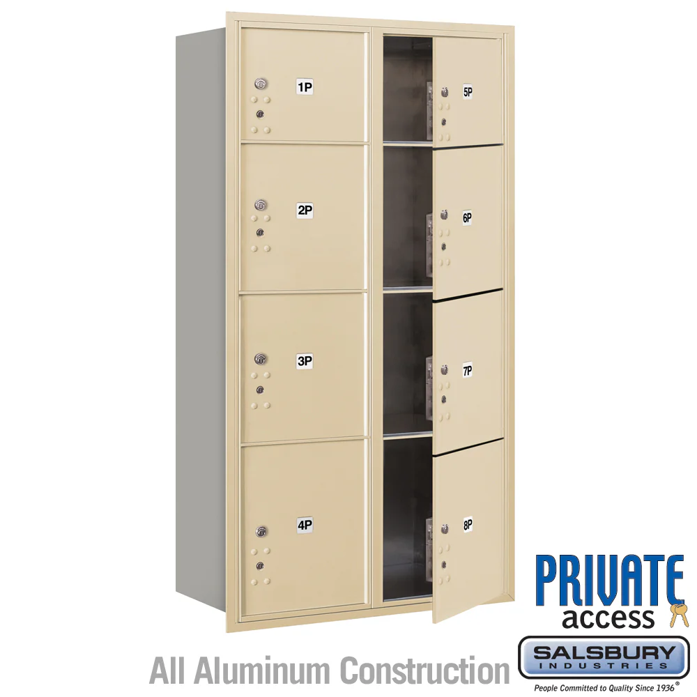 Maximum Height Recessed Mounted 4C Horizontal Parcel Locker with 8 Parcel Lockers in Sandstone - Front Loading