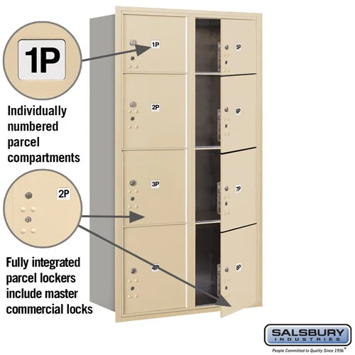 Maximum Height Recessed Mounted 4C Horizontal Parcel Locker with 8 Parcel Lockers in Sandstone - Front Loading - Image 2