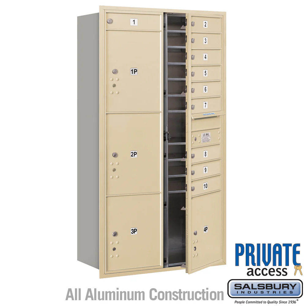 Maximum Height Recessed Mounted Mailbox with 10 Doors and 4 Parcel Lockers - Sandstone