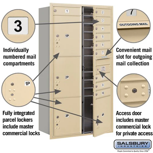Maximum Height Recessed Mounted Mailbox with 10 Doors and 4 Parcel Lockers - Sandstone - Image 2