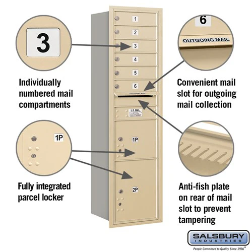 Maximum Height Recessed Mounted Mailbox with 6 Compartments and 2 Parcel Lockers - Image 2