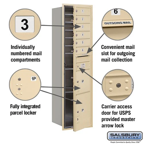 Maximum Height Recessed Mounted Mailbox with 6 Doors and 2 Parcel Lockers in Sandstone - Image 2