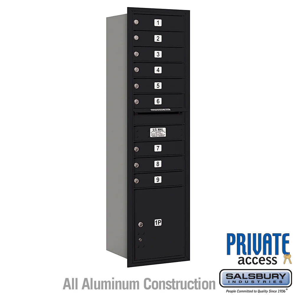 Maximum Height Recessed Mounted Mailbox with 9 Doors and Parcel Locker - Black