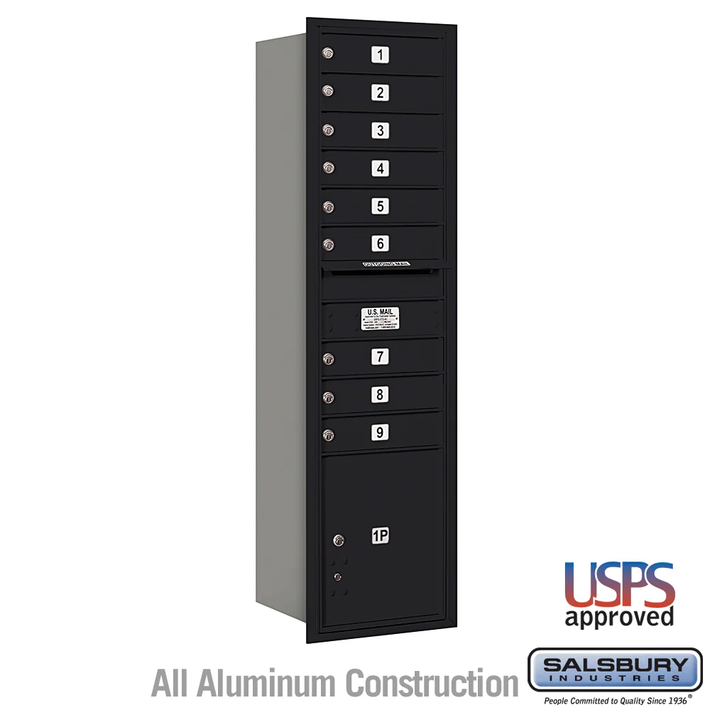 Maximum Height Recessed Mounted Mailbox with 9 Doors and Parcel Locker - Black