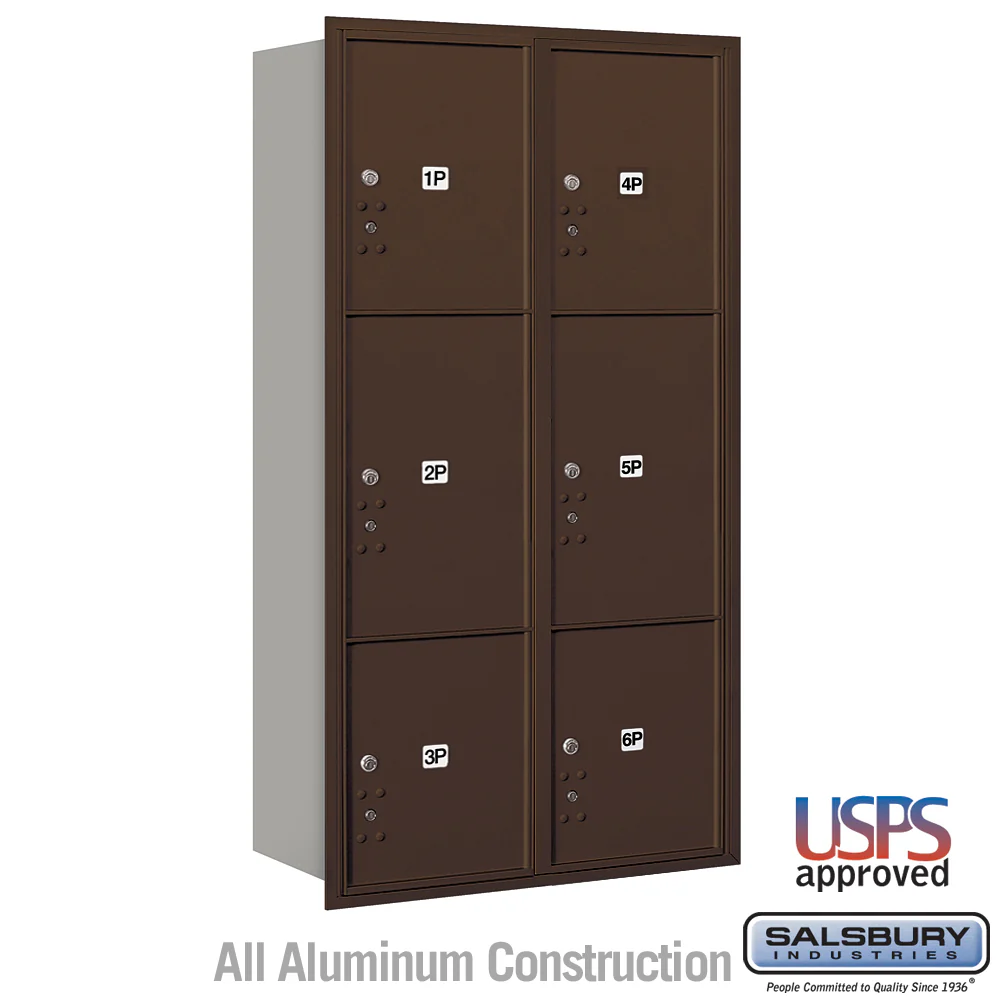 Maximum Height Recessed Mounted Parcel Locker with 6 Compartments - Bronze Rear Loading