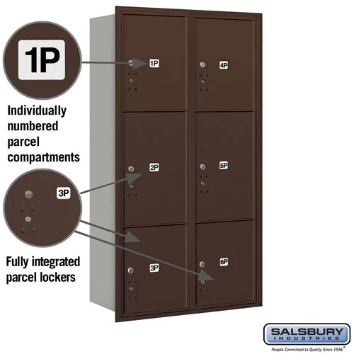 Maximum Height Recessed Mounted Parcel Locker with 6 Compartments - Bronze Rear Loading - Image 2