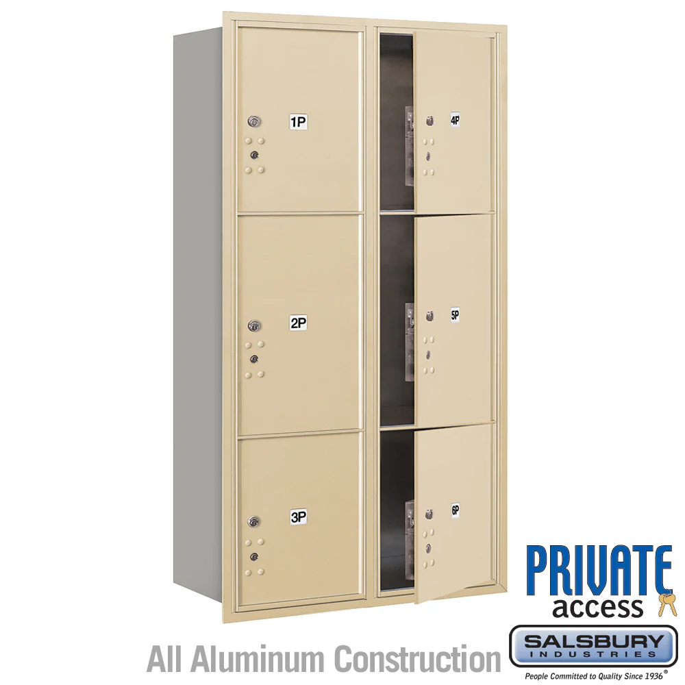 Maximum Height Recessed Mounted Parcel Locker with 6 Compartments in Sandstone