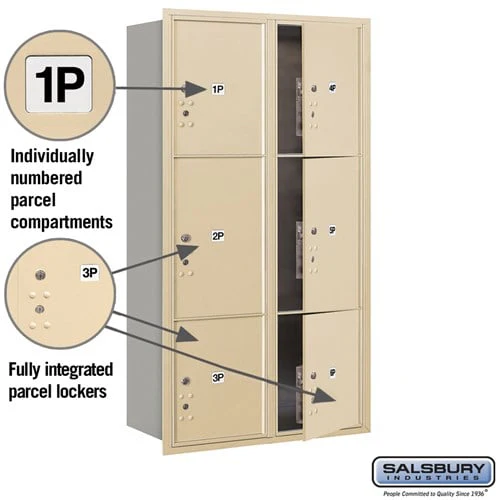 Maximum Height Recessed Mounted Parcel Locker with 6 Compartments in Sandstone - Image 2