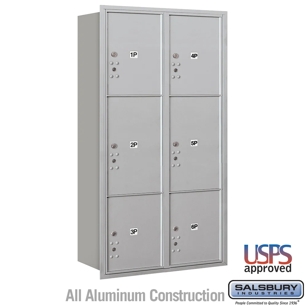 Maximum Height Recessed Mounted Parcel Locker with 6 Compartments - Rear Loading