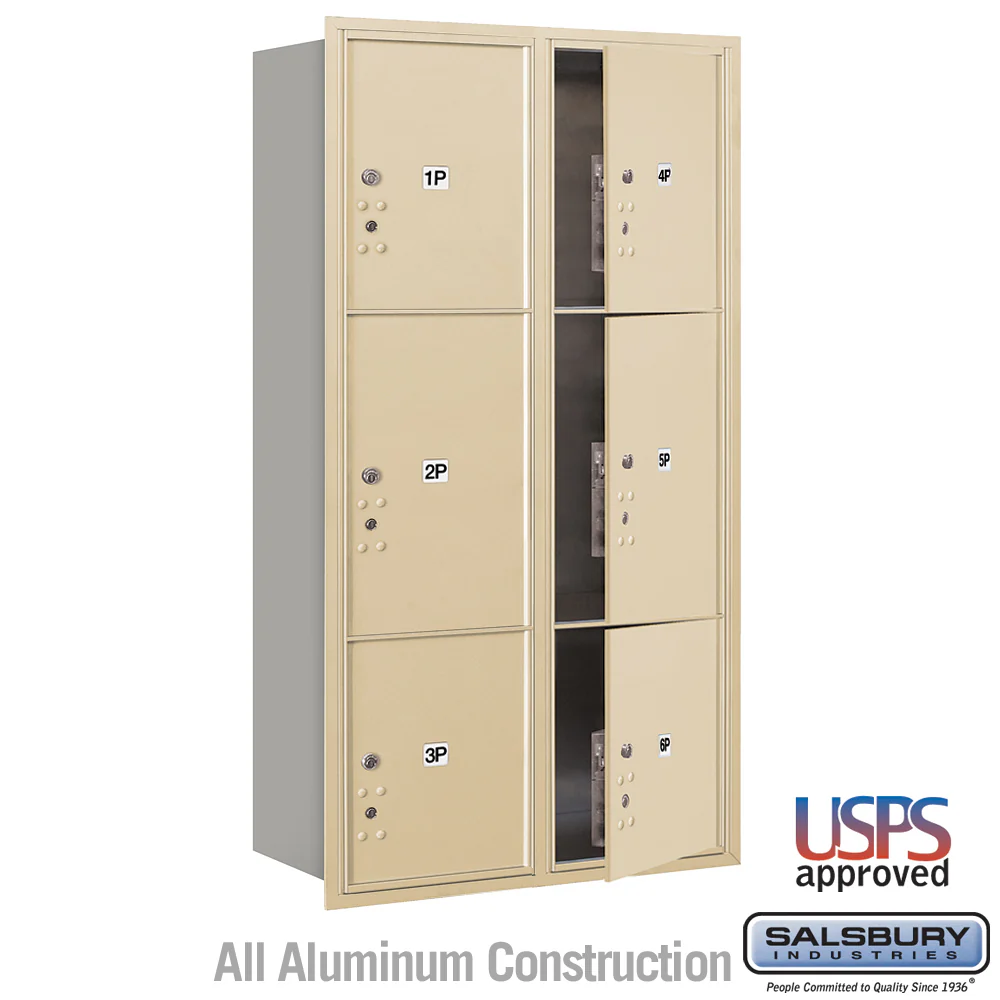 Maximum Height Recessed Mounted Parcel Locker with 6 Compartments - Sandstone - USPS Approved