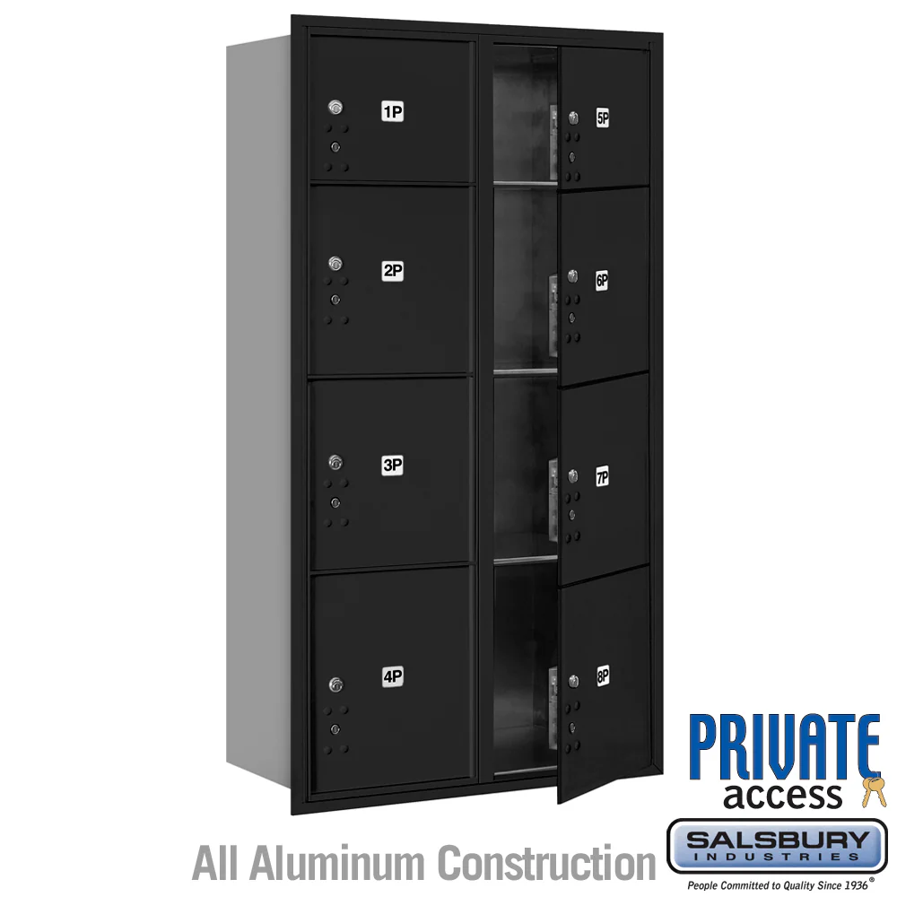 Maximum Height Recessed Mounted Parcel Locker with 8 Compartments - Black, Front Loading