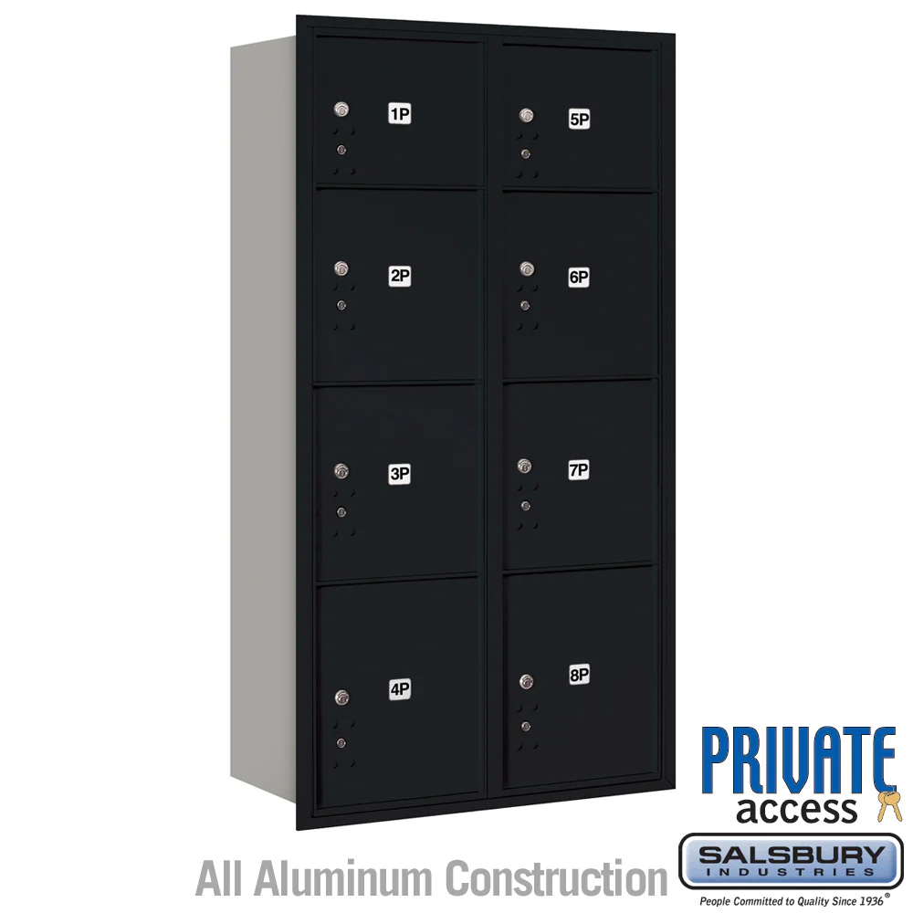 Maximum Height Recessed Mounted Parcel Locker with 8 Compartments - Black - Rear Loading