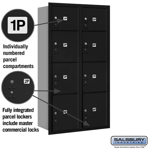 Maximum Height Recessed Mounted Parcel Locker with 8 Compartments - Black - Rear Loading - Image 2