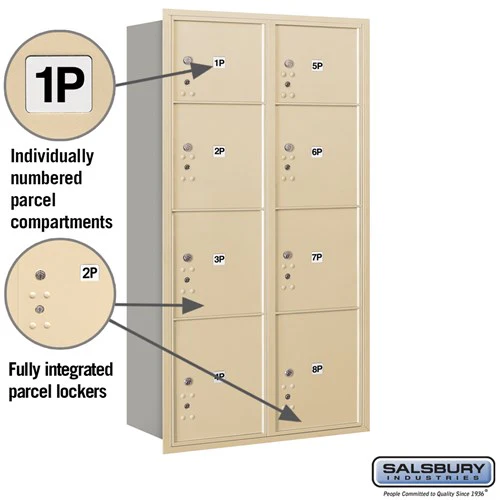 Maximum Height Recessed Mounted Parcel Locker with 8 Compartments - Sandstone - Rear Loading - Image 2