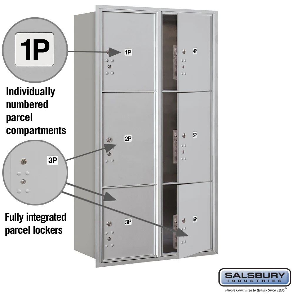 Maximum Height Recessed Mounted Parcel Locker with 6 Compartments - Rear Loading - Image 4