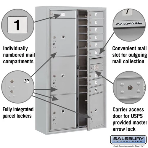Maximum Height Surface Mounted 4C Horizontal Mailbox with 10 Doors and 4 Parcel Lockers - Image 2