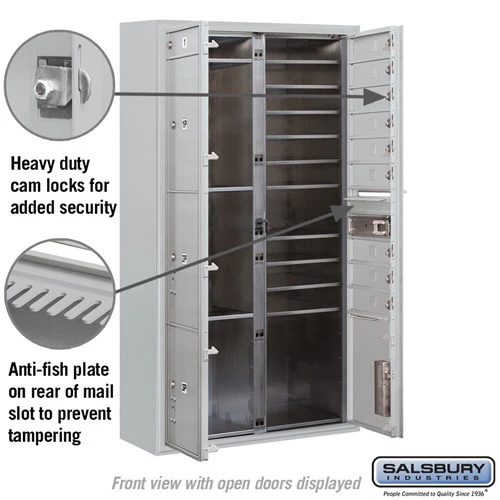 Maximum Height Surface Mounted 4C Horizontal Mailbox with 10 Doors and 4 Parcel Lockers in Aluminum with Private Access - Image 3
