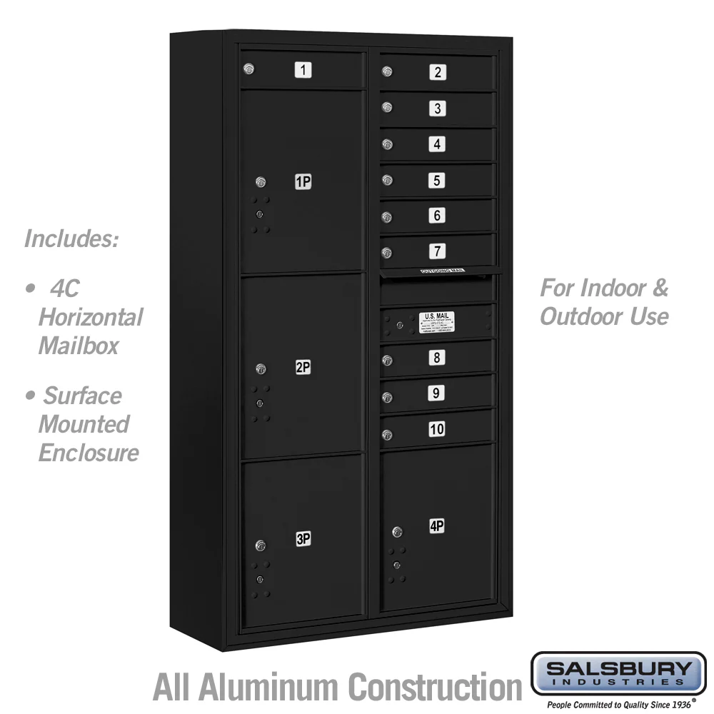 10-Door Surface Mounted Parcel Locker with 4 Parcel Lockers in Black for USPS Access - Image 5