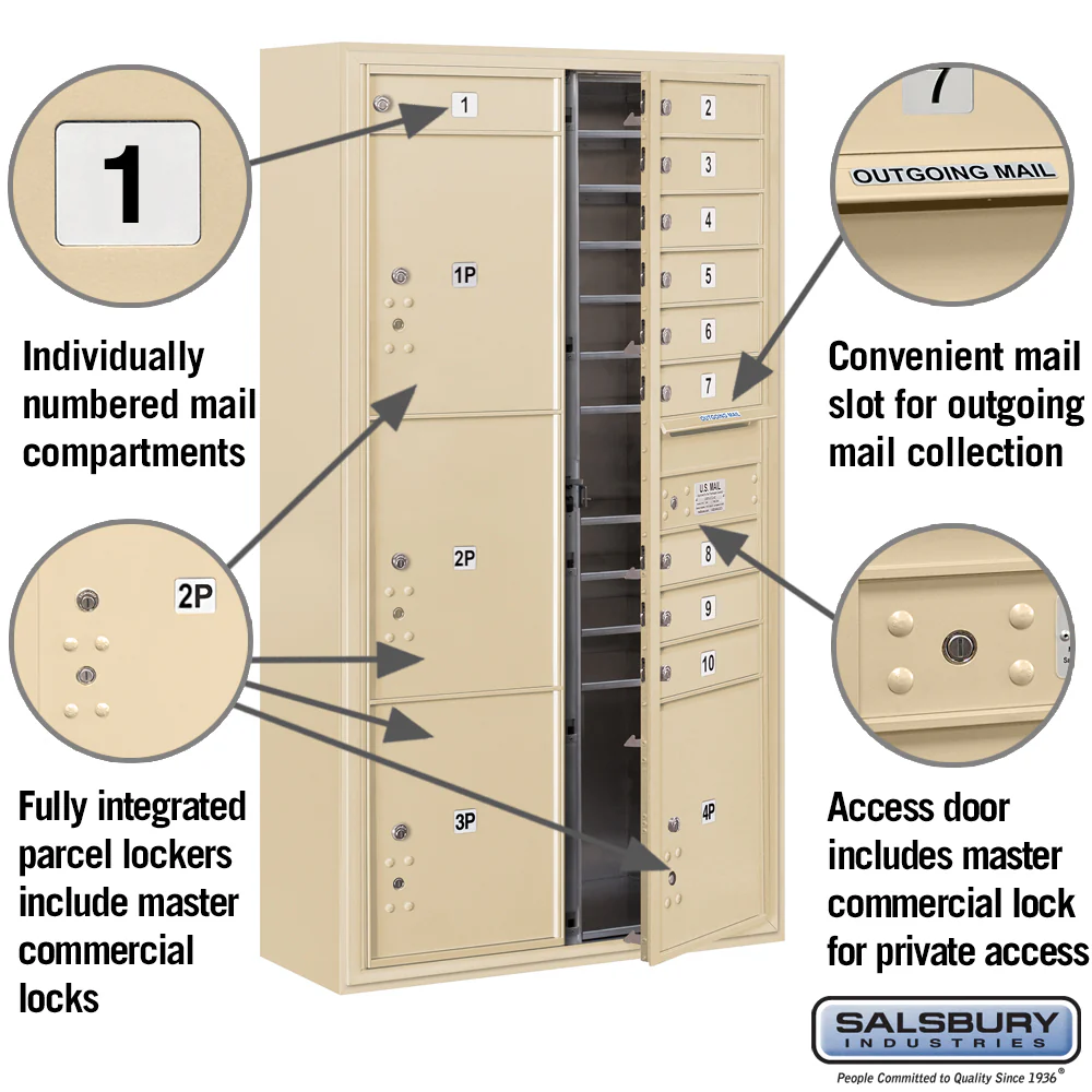 Maximum Height Surface Mounted 4C Horizontal Mailbox with 15 Doors and 3 Parcel Lockers - Image 6