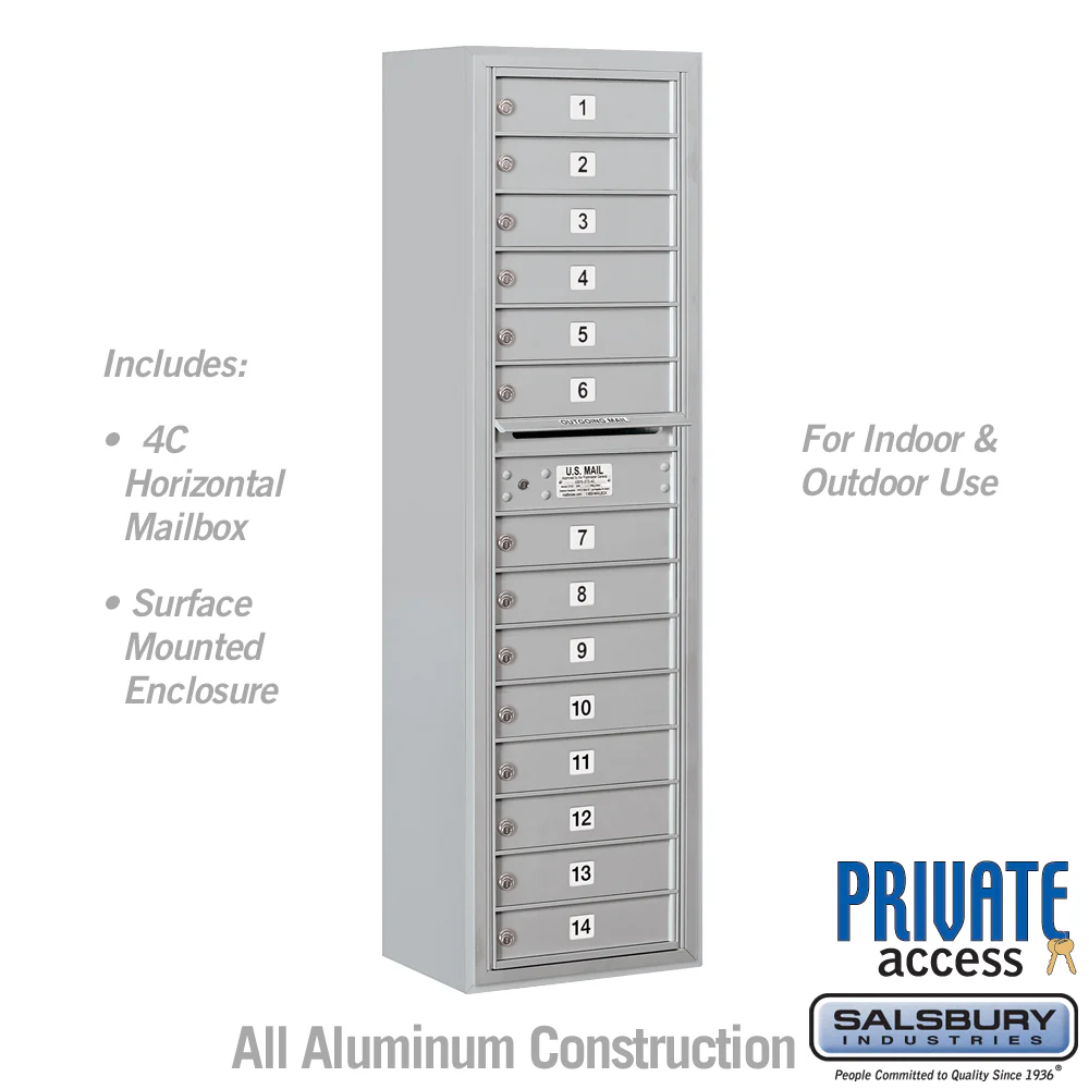 Maximum Height Surface Mounted 4C Horizontal Mailbox with 14 Doors for Private Access