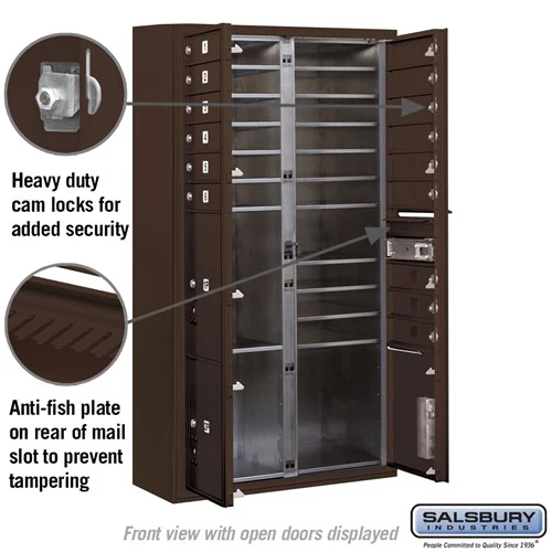 Maximum Height Surface Mounted 4C Horizontal Mailbox with 15 Doors and 3 Parcel Lockers in Bronze - Image 3