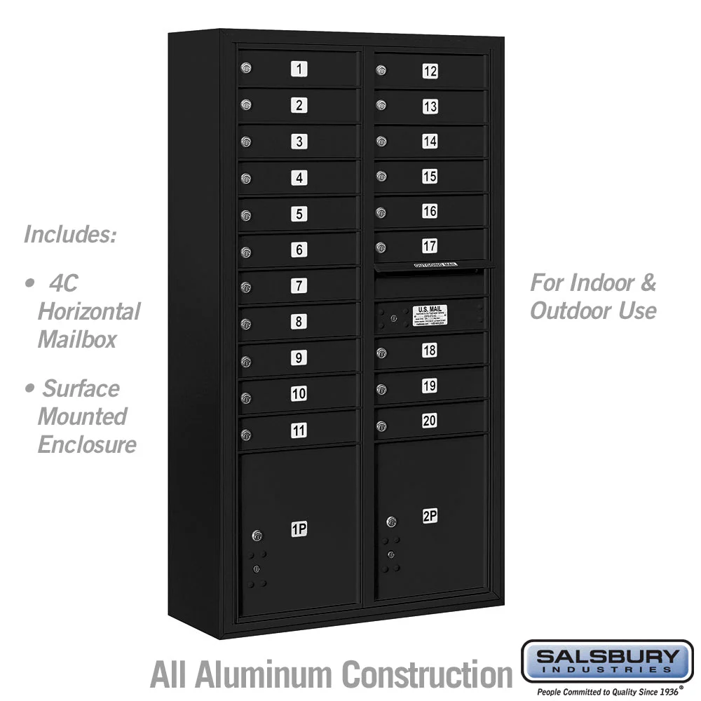 Maximum Height Surface Mounted 4C Horizontal Mailbox with 20 Doors and 2 Parcel Lockers